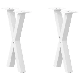    2 db fehér, X alakú acél dohányzóasztal láb 28 x (42-43) cm
