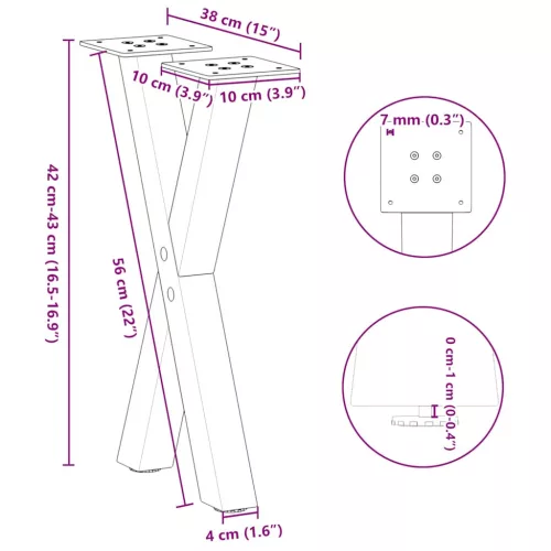  2 db fehér, X alakú dohányzóasztal láb, 38 x (42-43) cm, acél