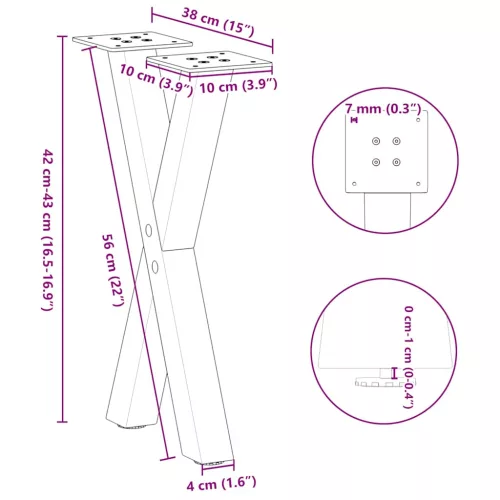  2 db X alakú natúr acél dohányzóasztal láb 38x(42-43) cm