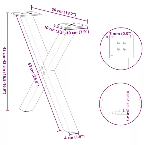  2 db fehér, X alakú acél dohányzóasztal láb 50 x (42-43) cm