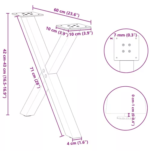  2 db fehér, X alakú acél dohányzóasztal láb 60 x (42-43) cm