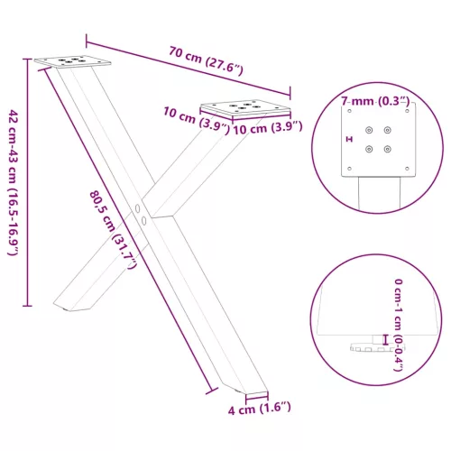  2 db fekete, X alakú acél dohányzóasztal láb 70 x (42-43) cm