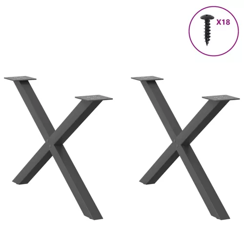  2 db antracitszürke X-alakú acél dohányzóasztal láb 70 x (42-43) cm