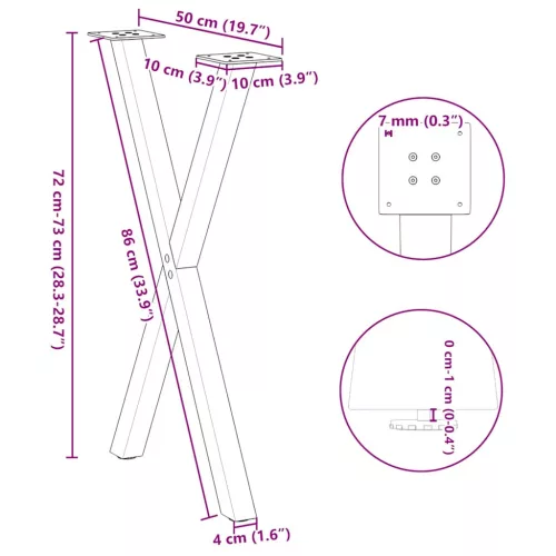  2 db X alakú étkezőasztal láb fekete acél 50 x (72-73) cm