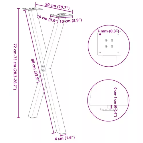  2 db fehér, X alakú étkezőasztal láb 50 x (72-73) cm acél étkezőasztalhoz