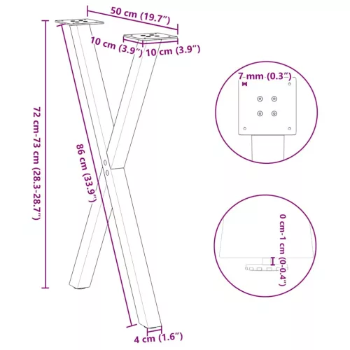  2 db antracitszürke X-alakú acél étkezőasztalláb 50x(72-73) cm