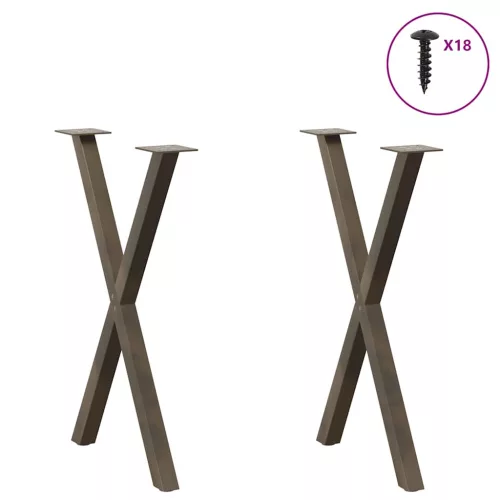  2 db X alakú étkezőasztal láb natúr acél 50x(72-73) cm