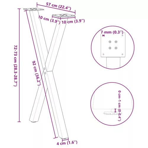  2 db fehér, X alakú étkezőasztal láb 57 x (72-73) cm acél étkezőasztalhoz