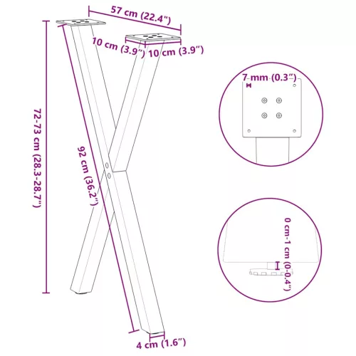  2 db X alakú étkezőasztal láb natúr acélból 57 x (72-73) cm acél