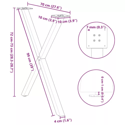  2 db antracitszürke X-alakú acél étkezőasztal láb 70x(72-73) cm