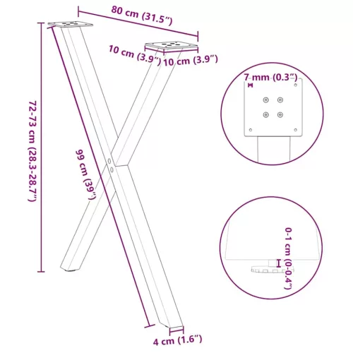  2 db X alakú étkezőasztal láb fekete 80 x (72-73) cm acél étkezőasztal láb