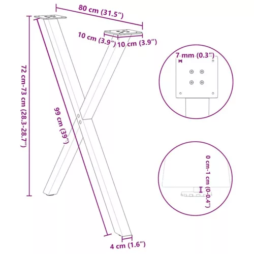  2 db X alakú étkezőasztal láb fehér 80 x (72-73) cm acél étkezőasztal láb