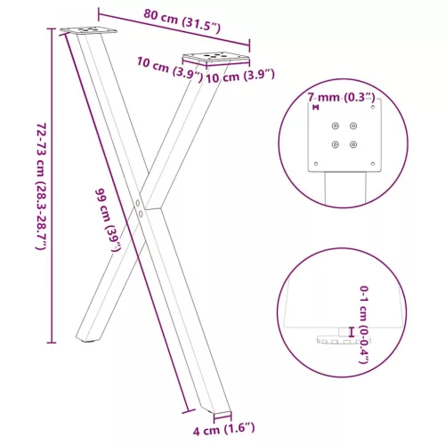  2 db antracitszürke X alakú acél étkezőasztal láb 80x(72-73) cm