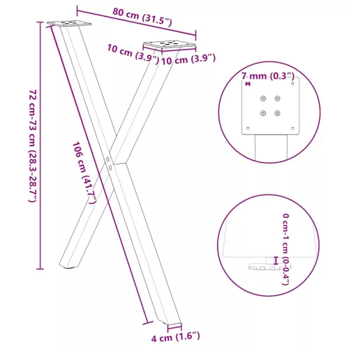 2 db X alakú étkezőasztal láb natúr acél 80x(72-73) cm acél