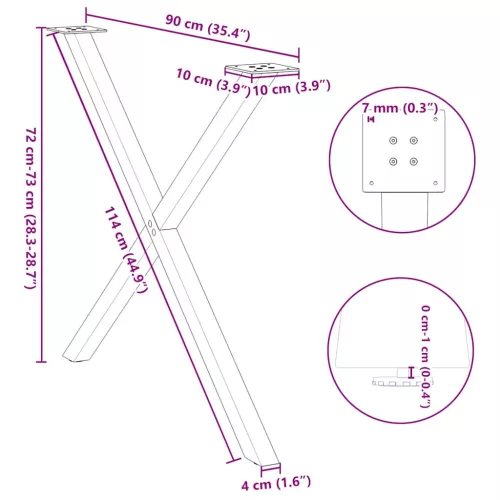  2 db X alakú étkezőasztal láb fehér 90 x (72-73) cm acél étkezőasztal láb