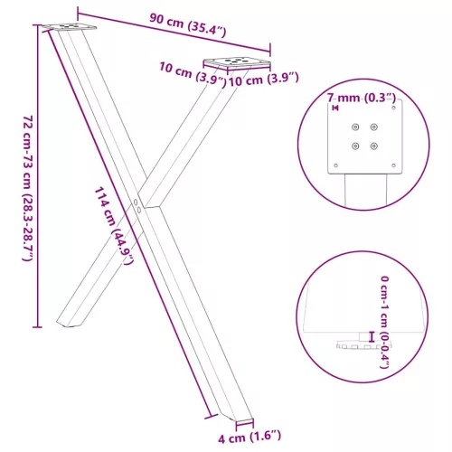  2 db X alakú étkezőasztal láb natúr acél 90 x (72-73) cm acél