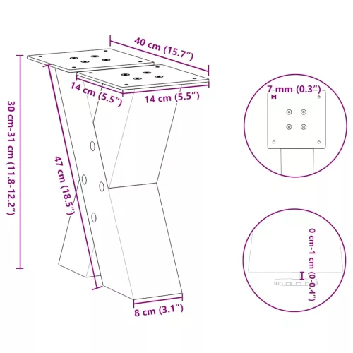  2 db fekete, X alakú acél dohányzóasztal láb 40 x (30-31) cm