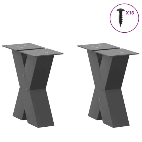 2 db antracitszürke X-alakú acél dohányzóasztal láb 40x(30-31) cm