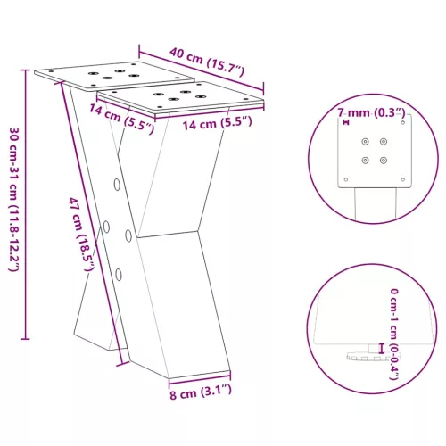  2 db antracitszürke X-alakú acél dohányzóasztal láb 40x(30-31) cm