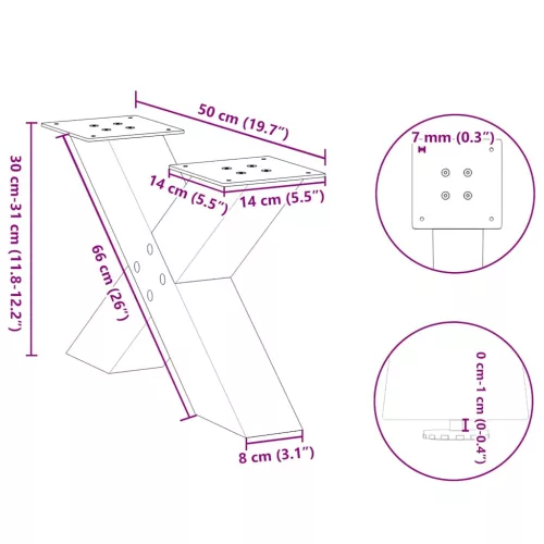  2 db fekete, X alakú acél dohányzóasztal láb 50 x (30-31) cm