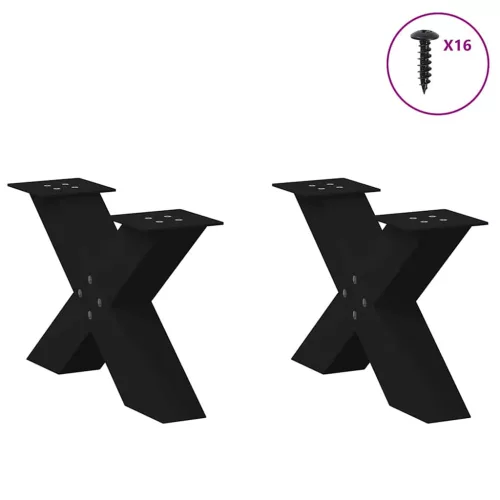  2 db fekete, X alakú acél dohányzóasztal láb 60 x (30-31) cm