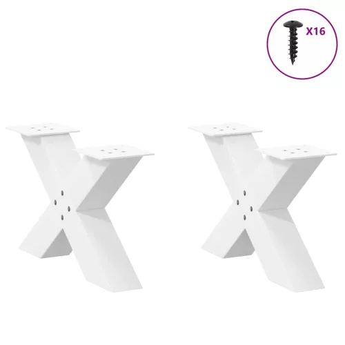  2 db fehér, X alakú acél dohányzóasztal láb 60 x (30-31) cm