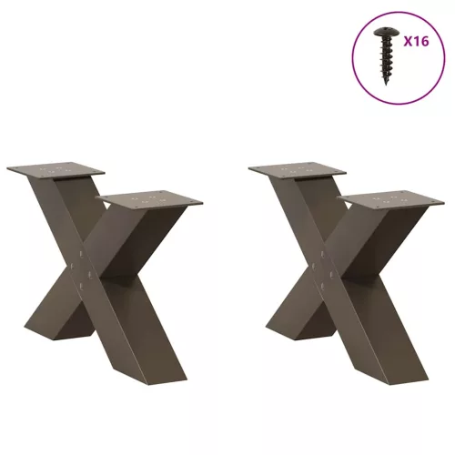  2 db X alakú natúr acél dohányzóasztal láb 60 x (30-31) cm