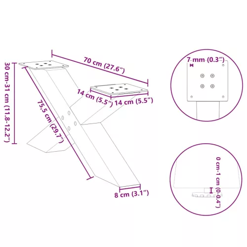  2 db X alakú natúr acél dohányzóasztal láb 70x(30-31) cm
