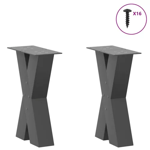  2 db antracitszürke X-alakú acél dohányzóasztal láb 28 x (42-43) cm