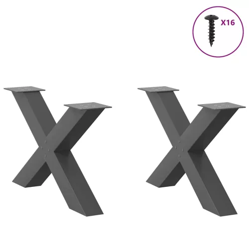  2 db antracitszürke X-alakú acél dohányzóasztal láb 70 x (42-43) cm