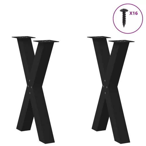  2 db X alakú étkezőasztal láb fekete acél 50 x (72-73) cm
