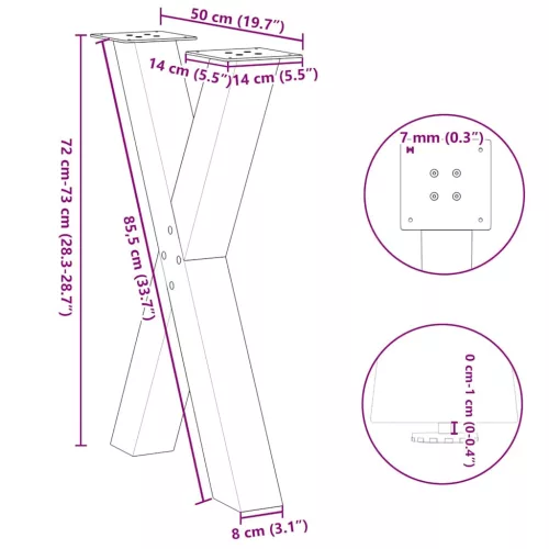  2 db fehér, X alakú étkezőasztal láb 50 x (72-73) cm acél étkezőasztalhoz