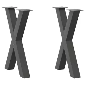    2 db antracitszürke X-alakú acél étkezőasztalláb 50x(72-73) cm