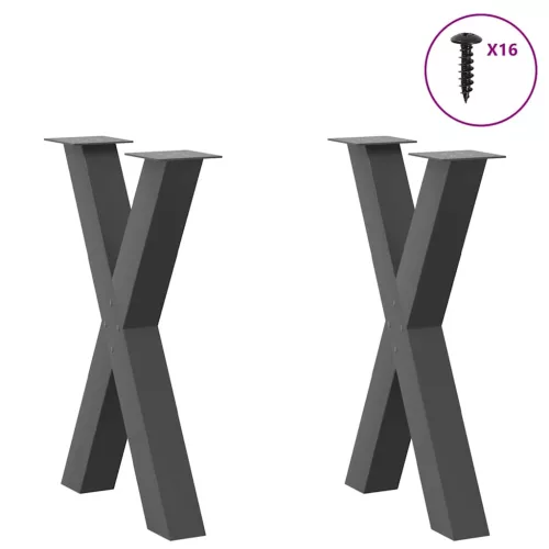  2 db antracitszürke X-alakú acél étkezőasztalláb 50x(72-73) cm