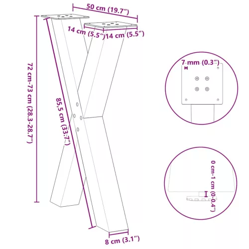  2 db antracitszürke X-alakú acél étkezőasztalláb 50x(72-73) cm