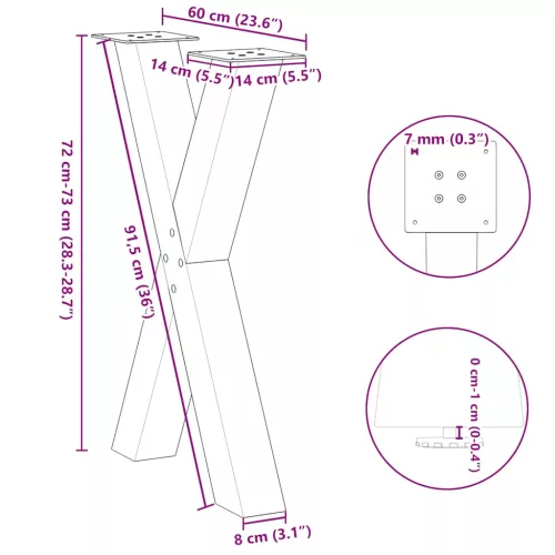  2 db antracitszürke X-alakú acél étkezőasztalláb 60x(72-73) cm
