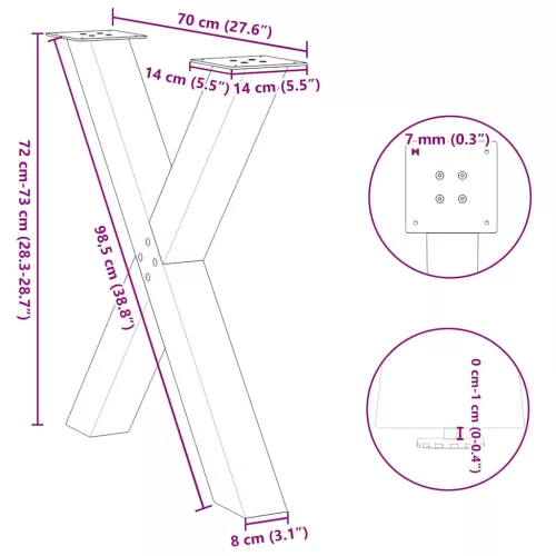  2 db X alakú étkezőasztal láb fehér 70 x (72-73) cm acél étkezőasztal láb