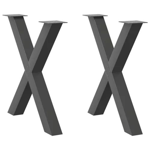  2 db antracitszürke X-alakú acél étkezőasztal láb 70x(72-73) cm