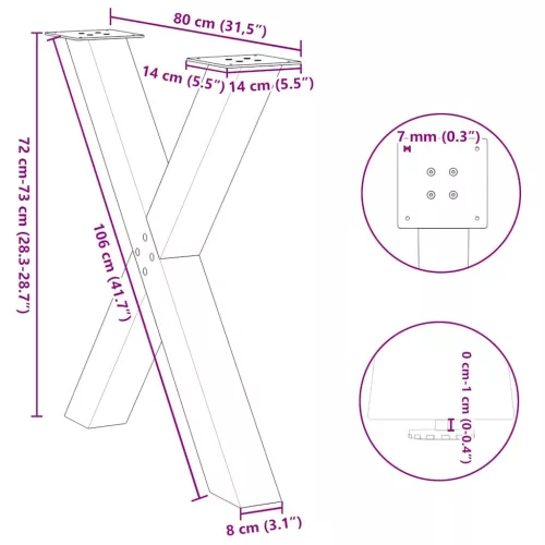  2 db X alakú étkezőasztal láb natúr acél 80x(72-73) cm acél