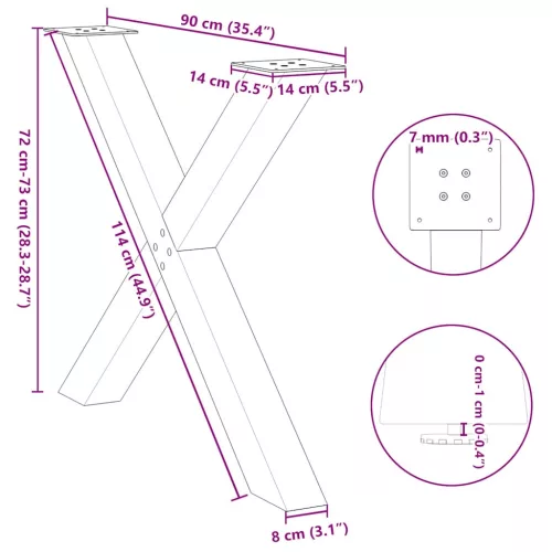 2 db antracitszürke X alakú acél étkezőasztal láb 90 x (72-73) cm