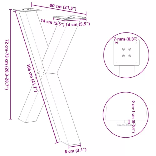  3 db X alakú étkezőasztal láb fekete 80 x (72-73) cm acél étkezőasztal láb