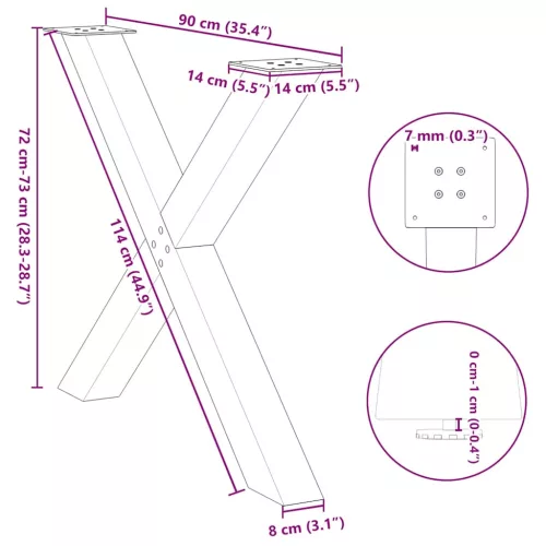  3 db X alakú étkezőasztal láb fekete 90 x (72-73) cm acél étkezőasztal láb