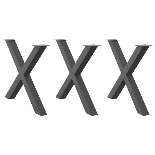  3 db antracitszürke X-alakú acél étkezőasztalláb 90 x (72-73) cm