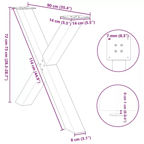  3 db antracitszürke X-alakú acél étkezőasztalláb 90 x (72-73) cm