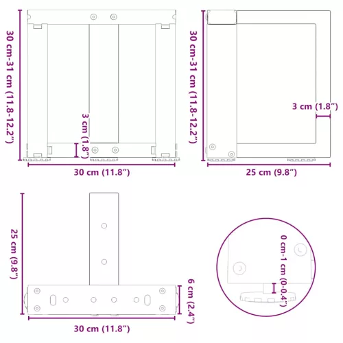  2 db fekete, T-alakú acél dohányzóasztal láb 30x25x(30-31) cm