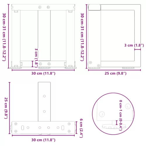  2 db fehér, T-alakú acél dohányzóasztal láb 30x25x(30-31) cm