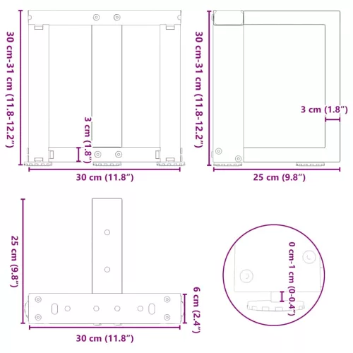  2 db fekete, T-alakú acél dohányzóasztal láb 30x25x(30-31) cm
