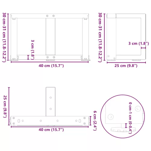  2 db T-alakú dohányzóasztal láb fehér 40x25x(30-31) cm acél dohányzóasztal láb