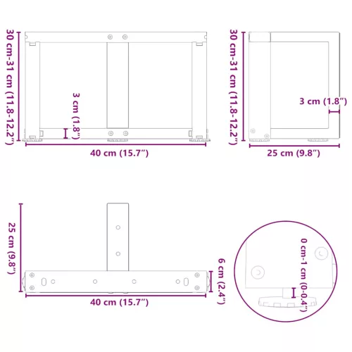  2 db antracitszürke, T-alakú acél dohányzóasztal láb 40x25x(30-31) cm