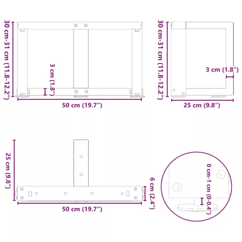  2 db fehér, T-alakú dohányzóasztal láb 50x25x(30-31) cm acél dohányzóasztal láb